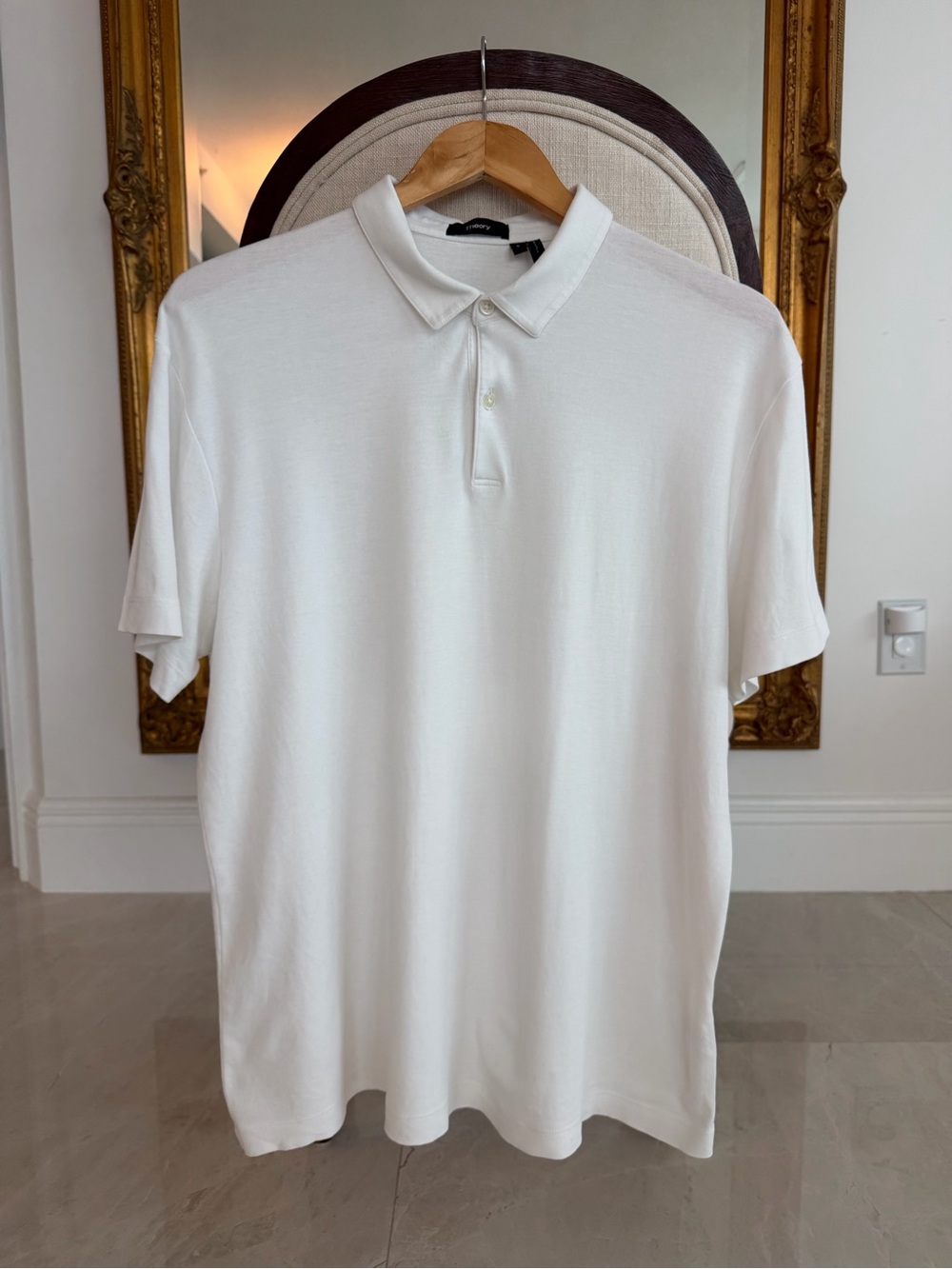 Theory White Men's Polo Shirt - Short Sleeve Knit